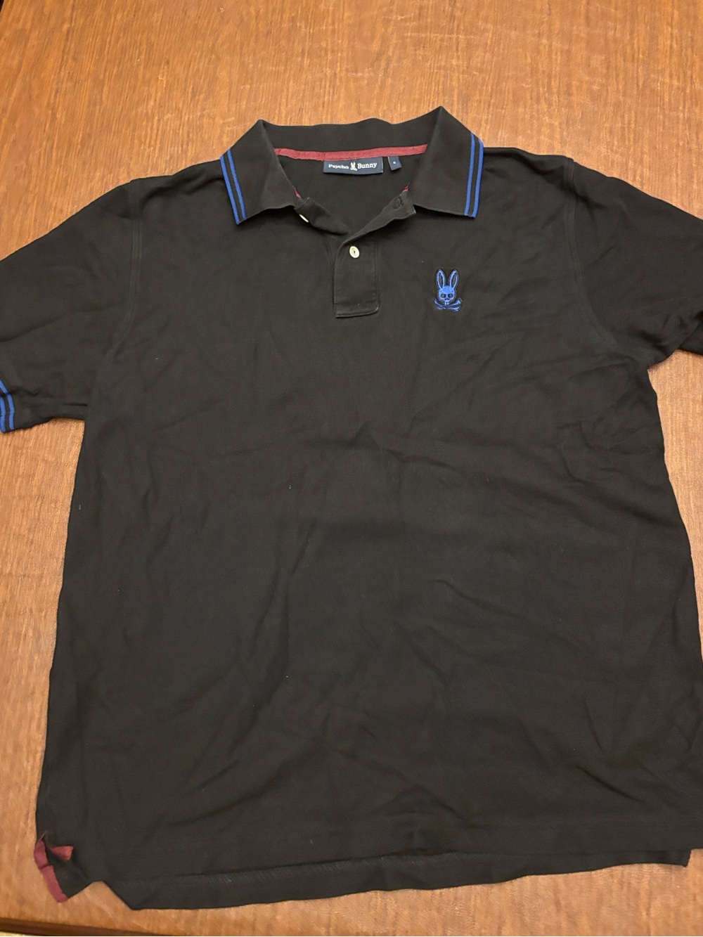 Psycho Bunny Black Polo with Blue Trim and Embroidered Logo